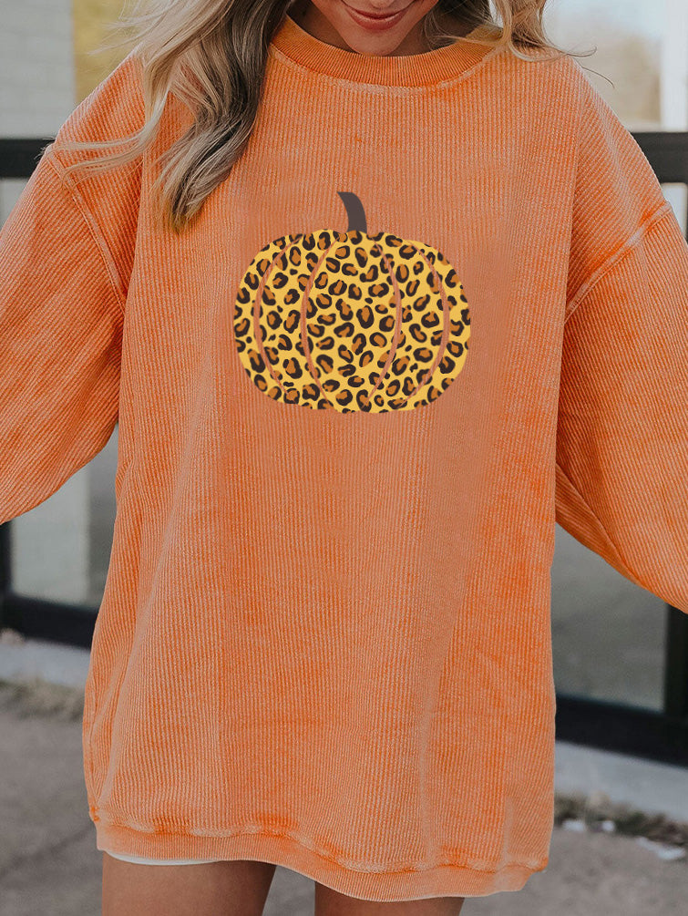Halloween Pumpkin Leopard Print Fall Long Sleeve Sweatshirt