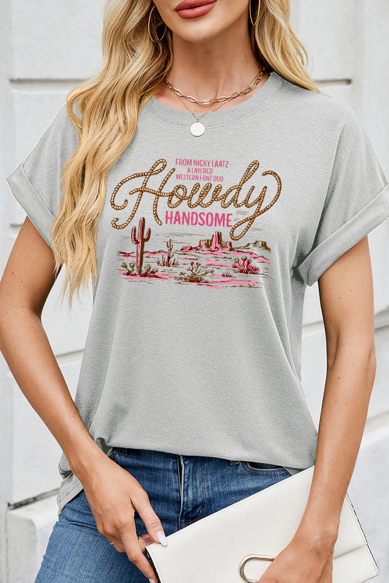 Howdy Western Graphic Loose Fit Cap Sleeve Casual Tee