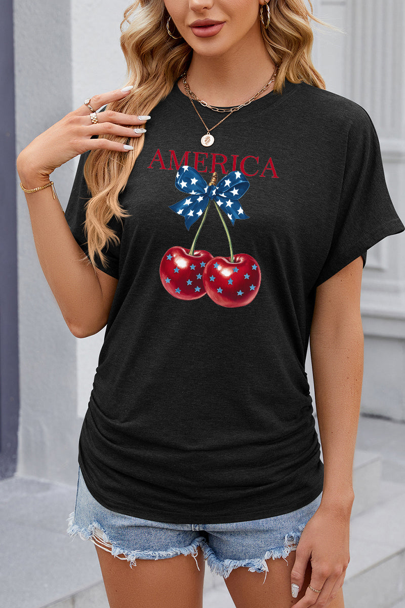 America Cherry Graphic Independence Day Patriotic T Shirt
