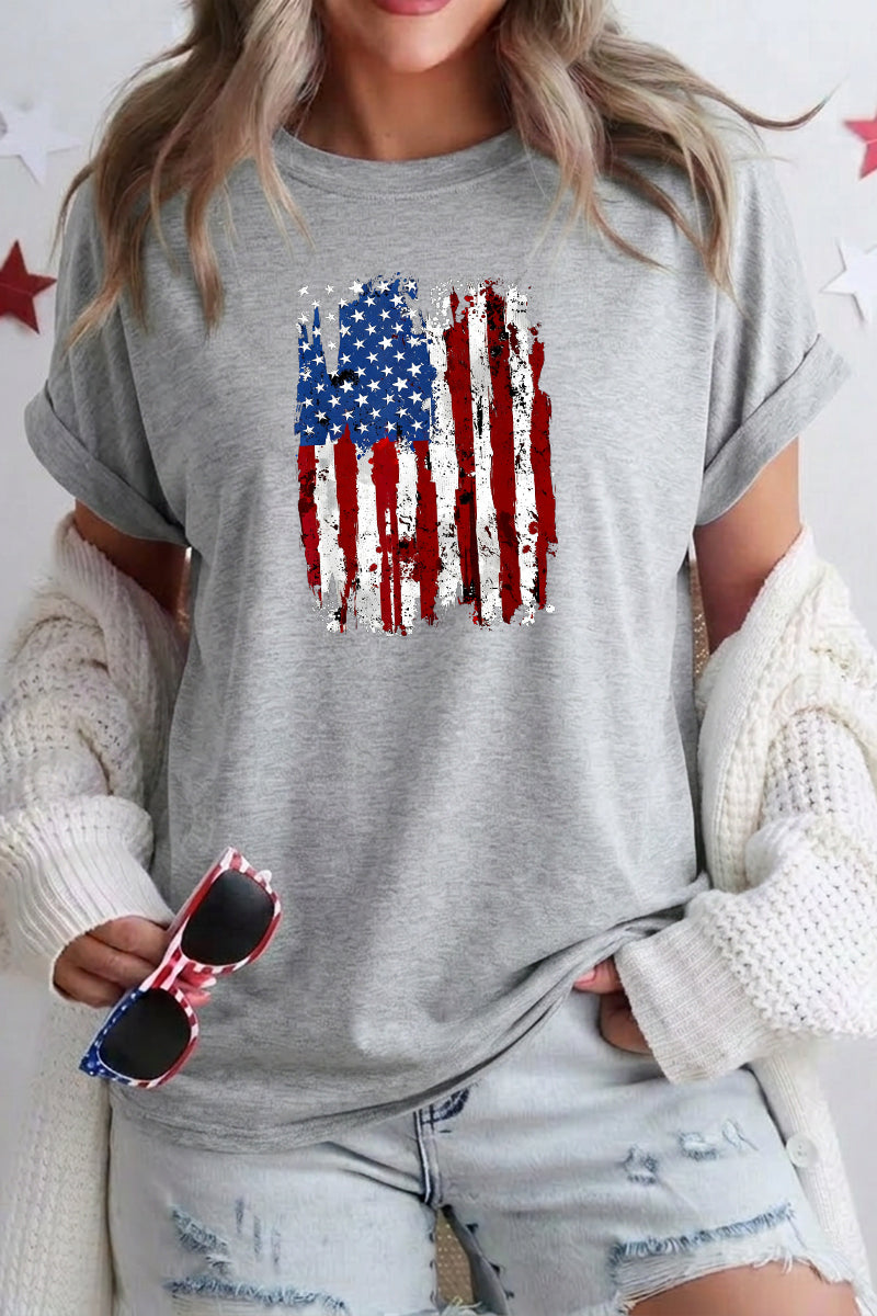 USA Flag Sequin Graphic Loose Fit Short Sleeve T Shirt