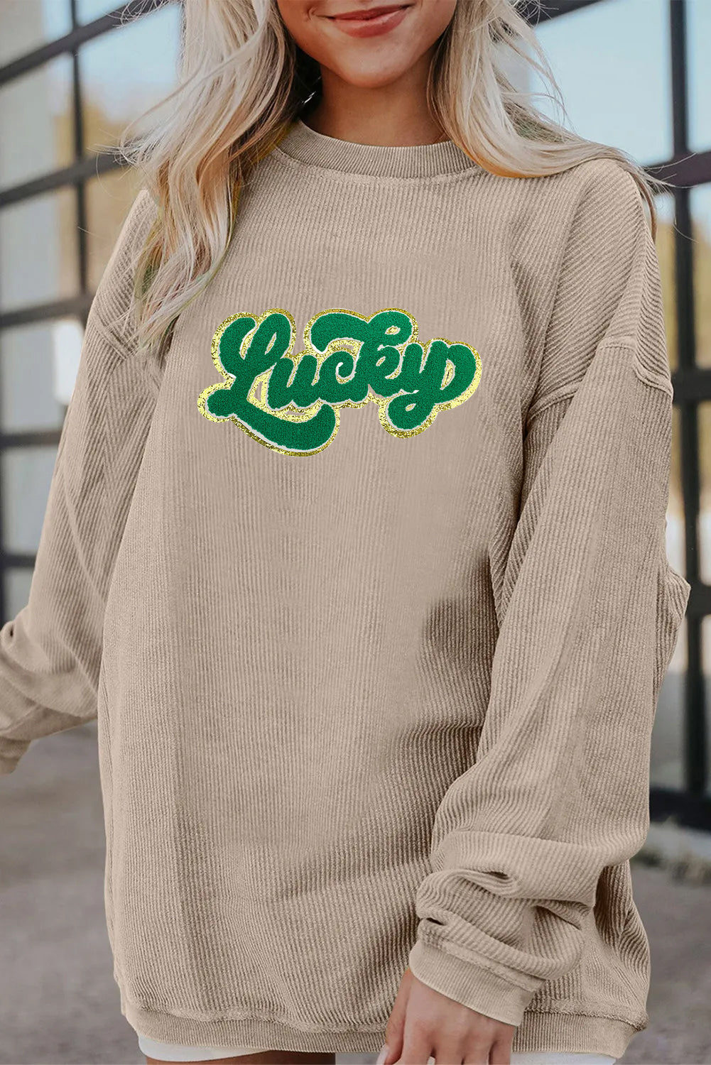 Saint Patrick's Day Lucky Graphic Oversized Waffle Pullover