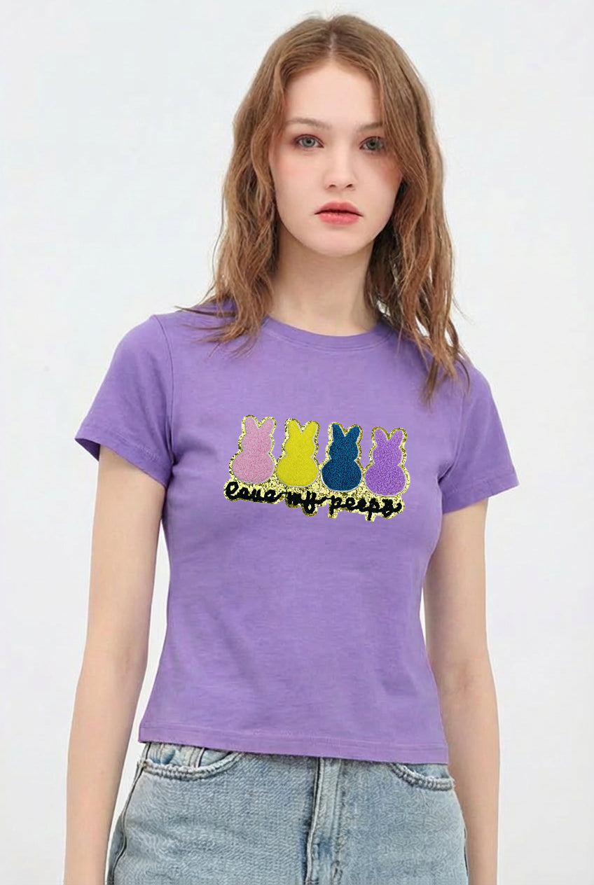 Easter Bunny Sequin Graphic Cotton Casual T Shirt
