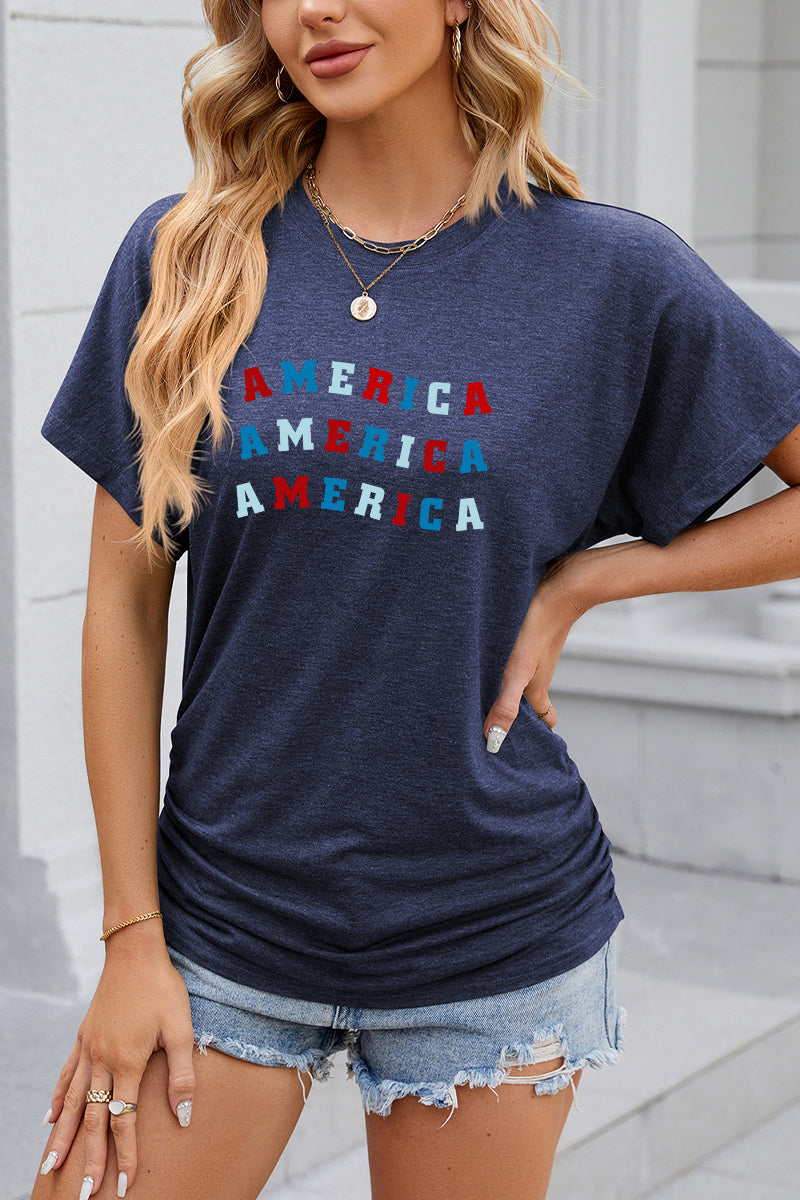 America Letter Print 4th of July Patriotic Graphic Tee