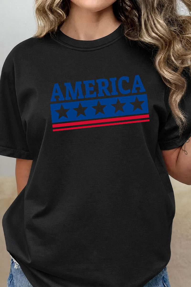 America Stars Stripe Patriotic Fourth of July Graphic Tee