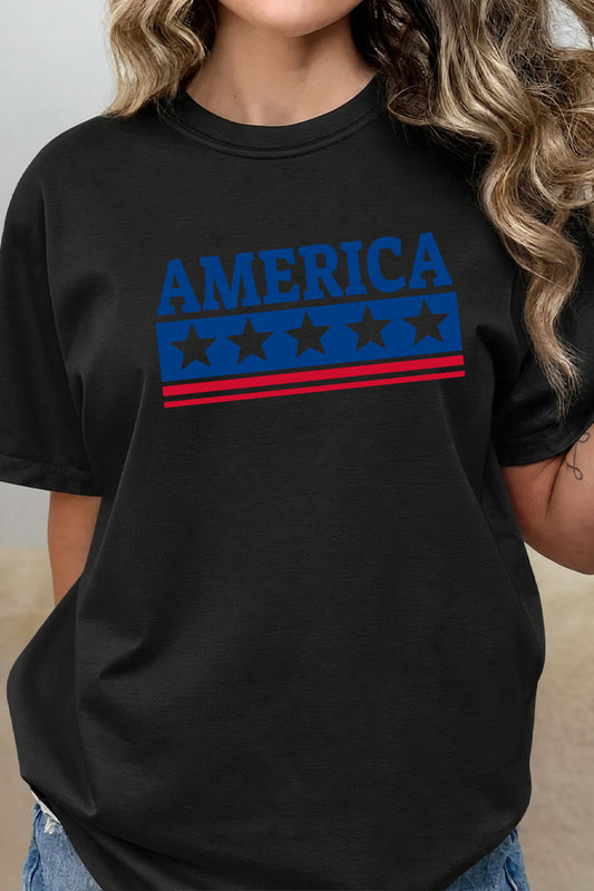 America Stars Stripe Patriotic Fourth of July Graphic Tee