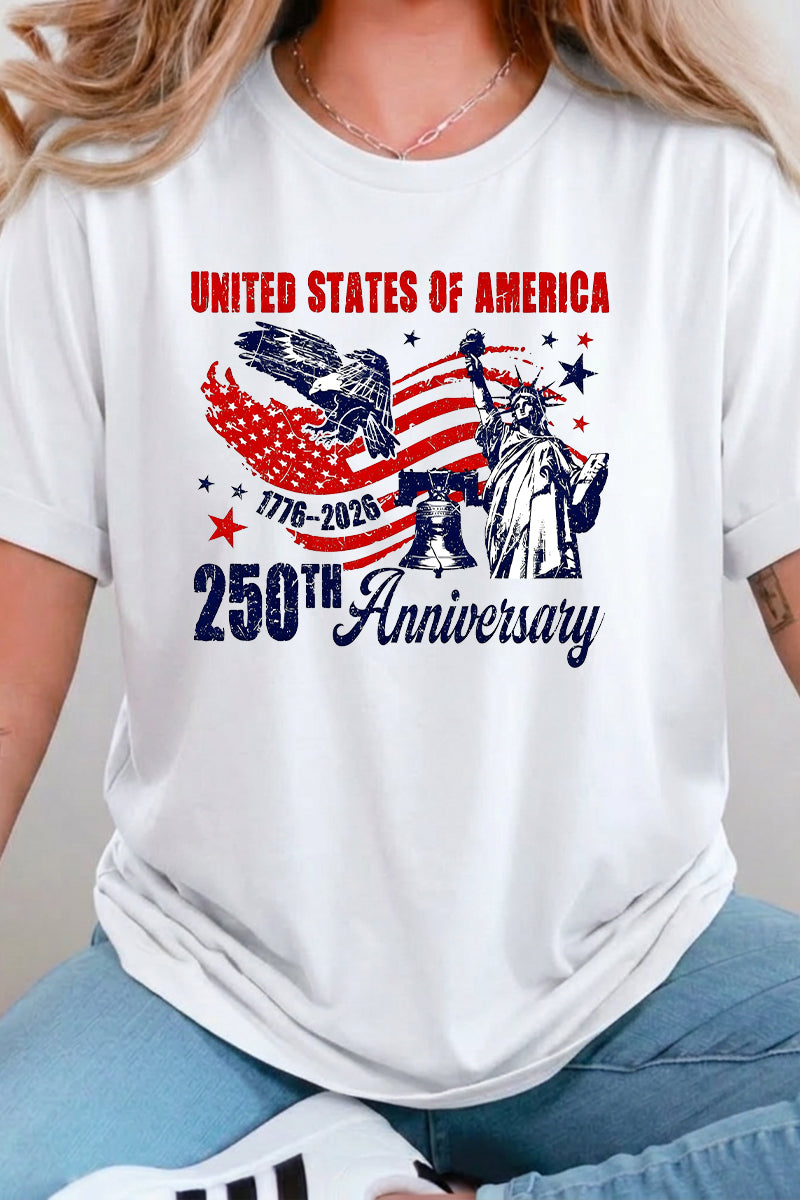 Fourth of July USA 250th Anniversary Graphic Tee Women