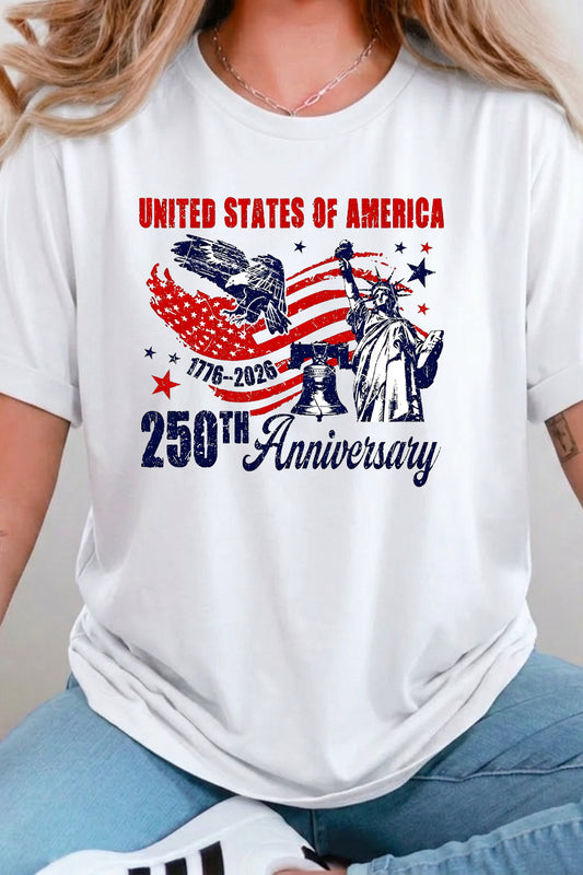 Fourth of July USA 250th Anniversary Graphic Tee Women