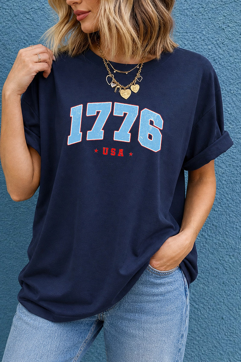 1776 USA Vintage Varsity Patriotic Oversized Graphic Tee