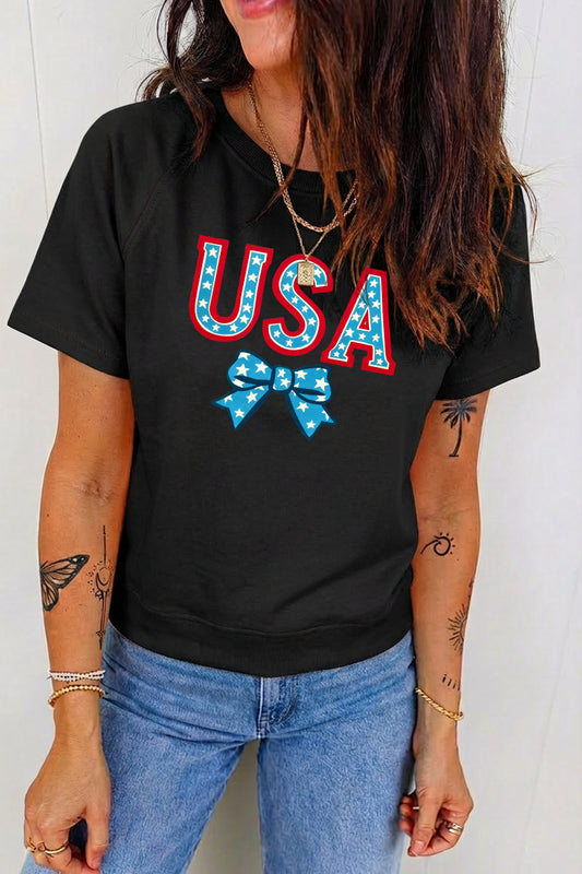 4th of July USA Bow Patriotic Graphic Tee
