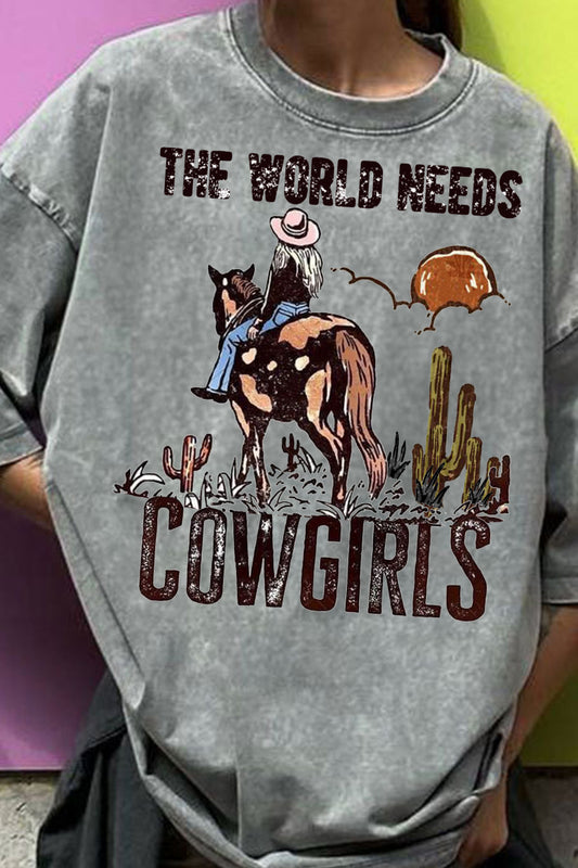 Vintage Cowgirl Graphic Oversized Tee Western Style