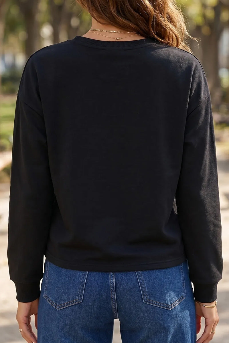 Game Day Leopard Graphic Black Crewneck Sweatshirt