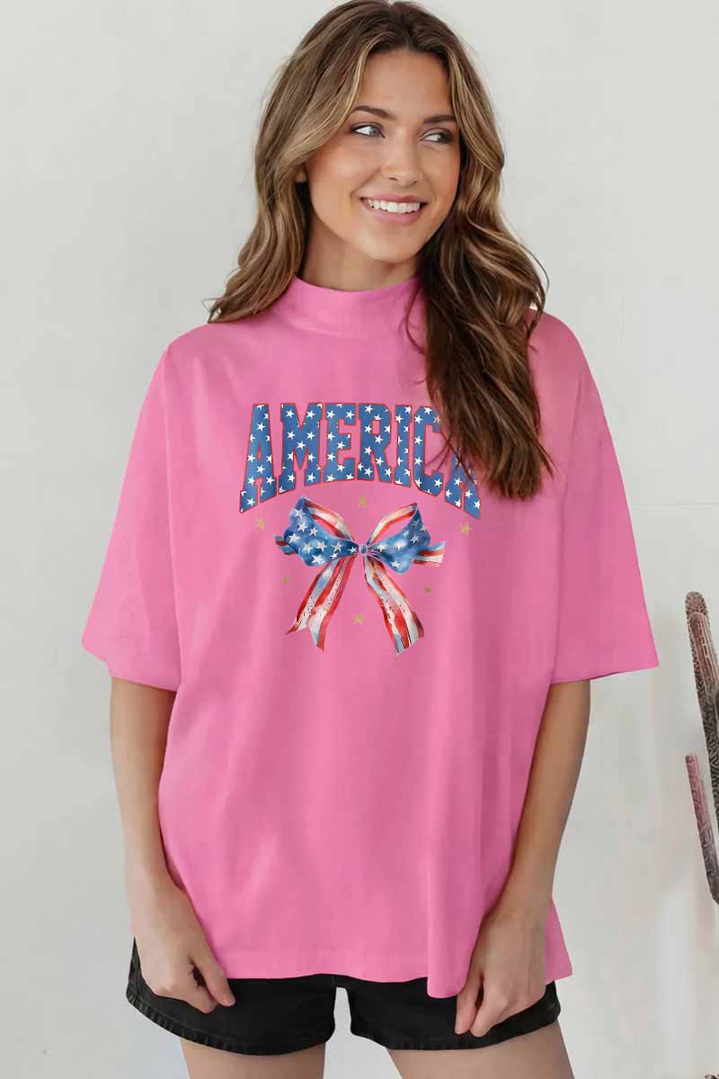America Bow Graphic Tee Oversized Patriotic Boutique Style