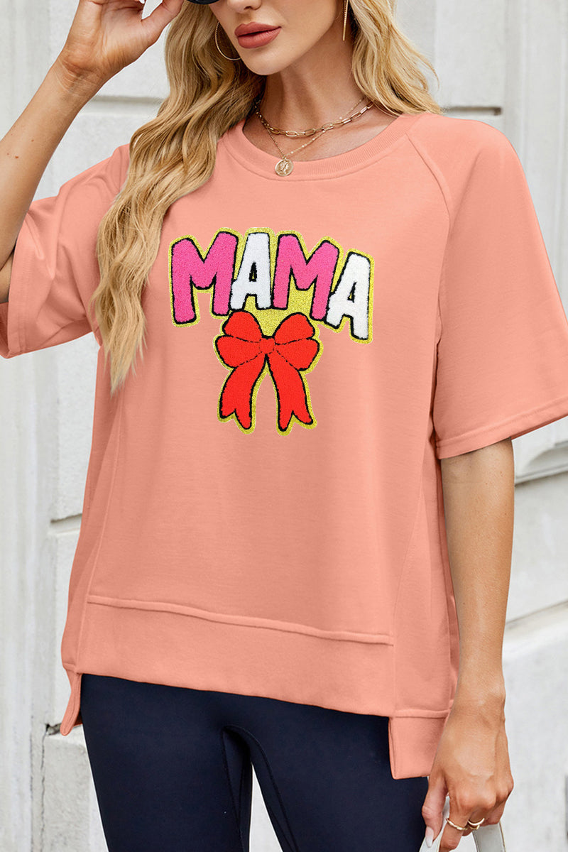 Color Block Mama Bow Graphic Tee Mother's Day Gift Top