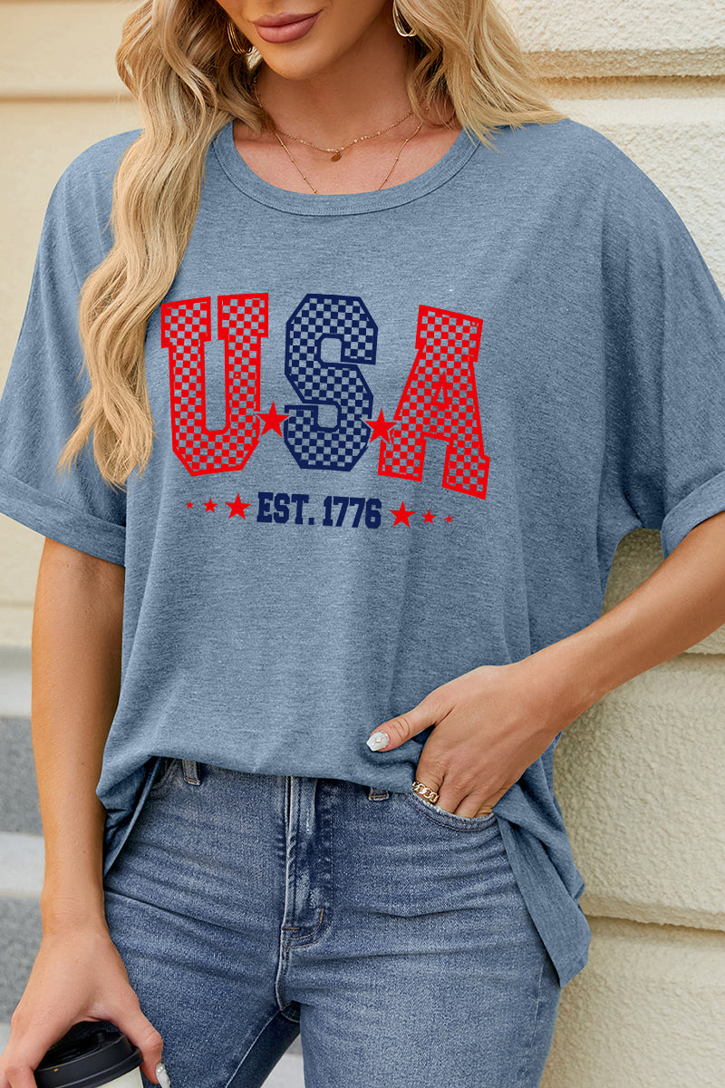 USA Graphic Star Stripe Tee Fourth of July Casual Patriotic T Shirt