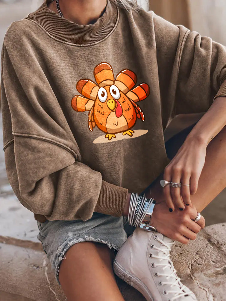 Cute Turkey Graphic Thanksgiving Drop Shoulder Sweatshirt