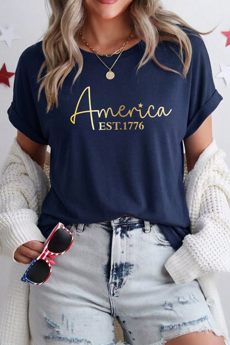 Women America Est 1776 Script Graphic T Shirt