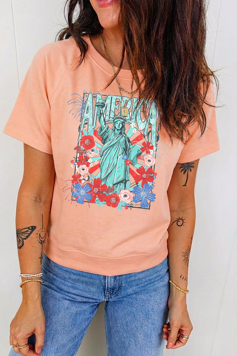 Independence Day Floral Graphic Tee Casual Loose Fit