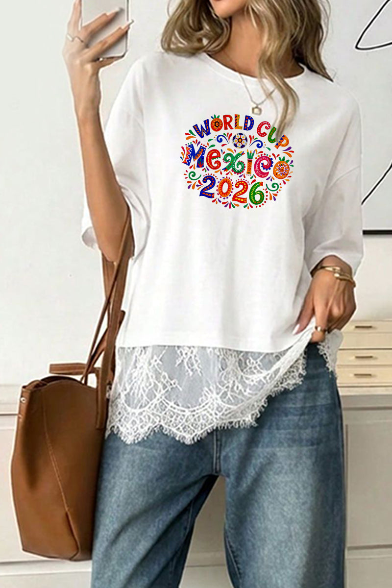 Mexico World Cup 2026 Graphic Lace Hem Oversized T Shirt