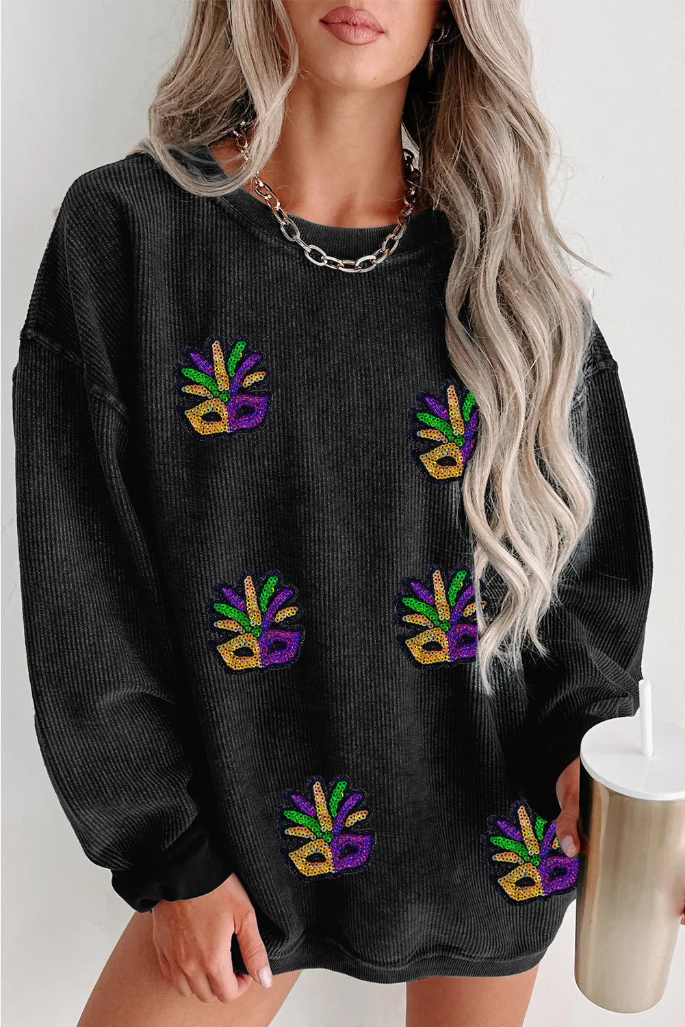 Mardi Gras Hand Pattern Oversized Sweatshirt