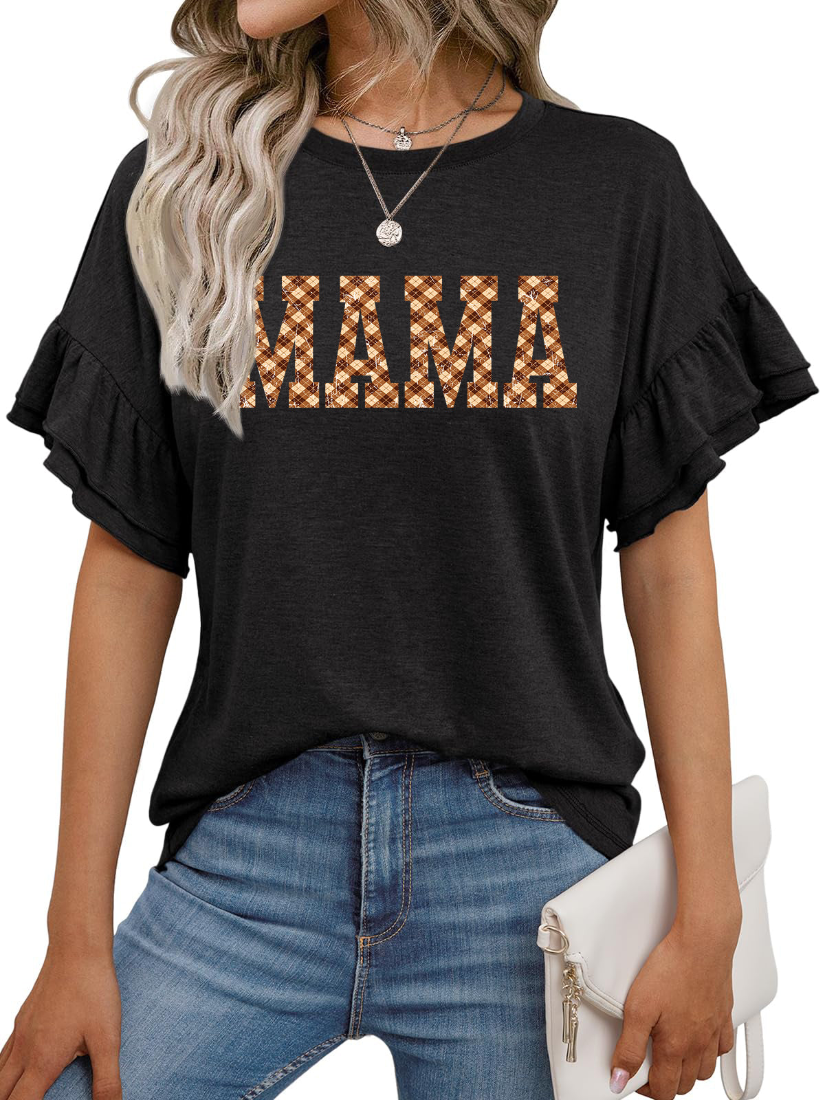 Mother Day MAMA Graphic Ruffle Sleeve Tee Women