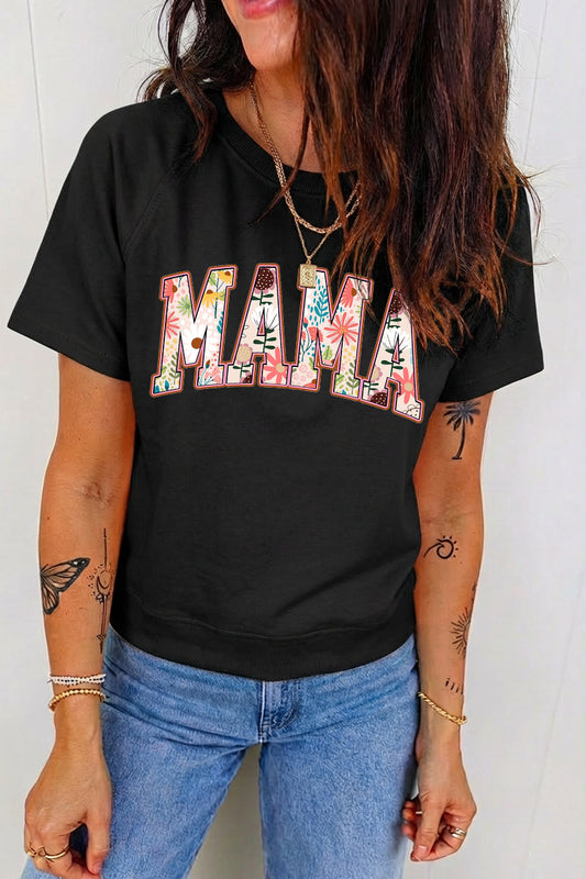 Mother's Day Floral Mama Graphic Casual Loose T Shirt