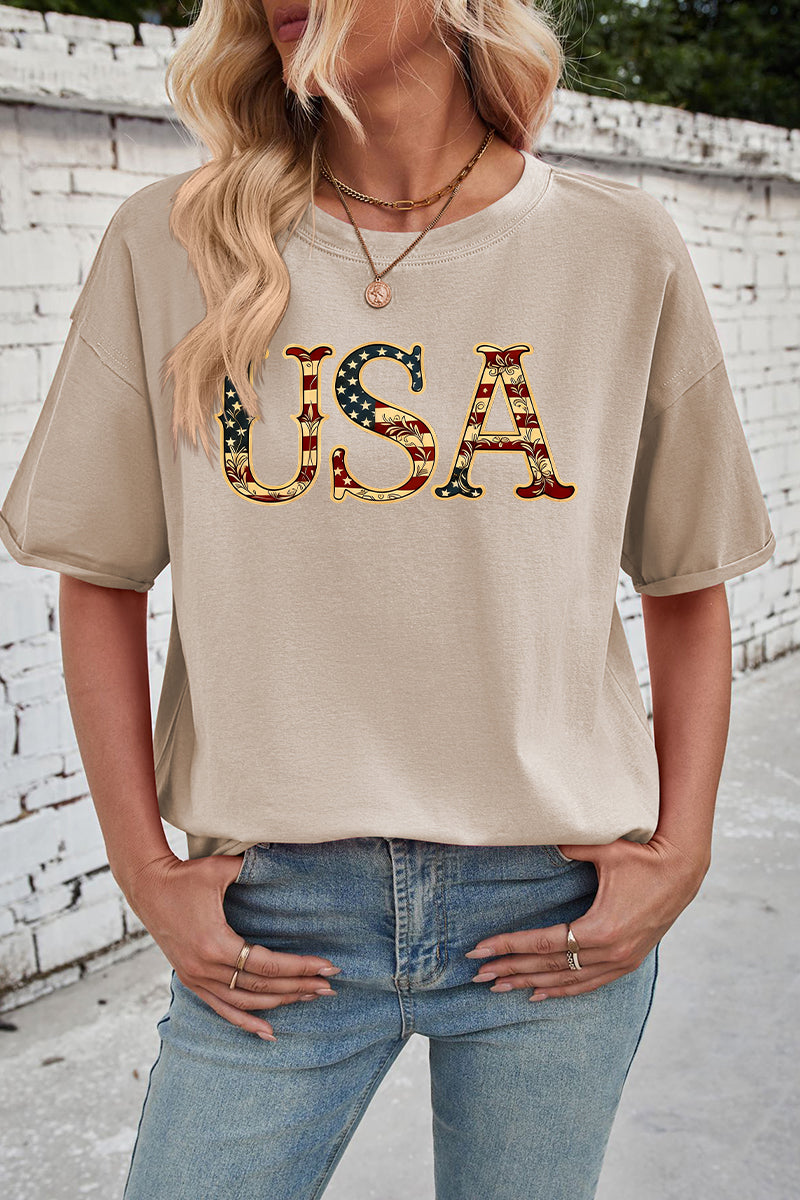 USA Patriotic Print Rayon Tee Oversized Holiday Top