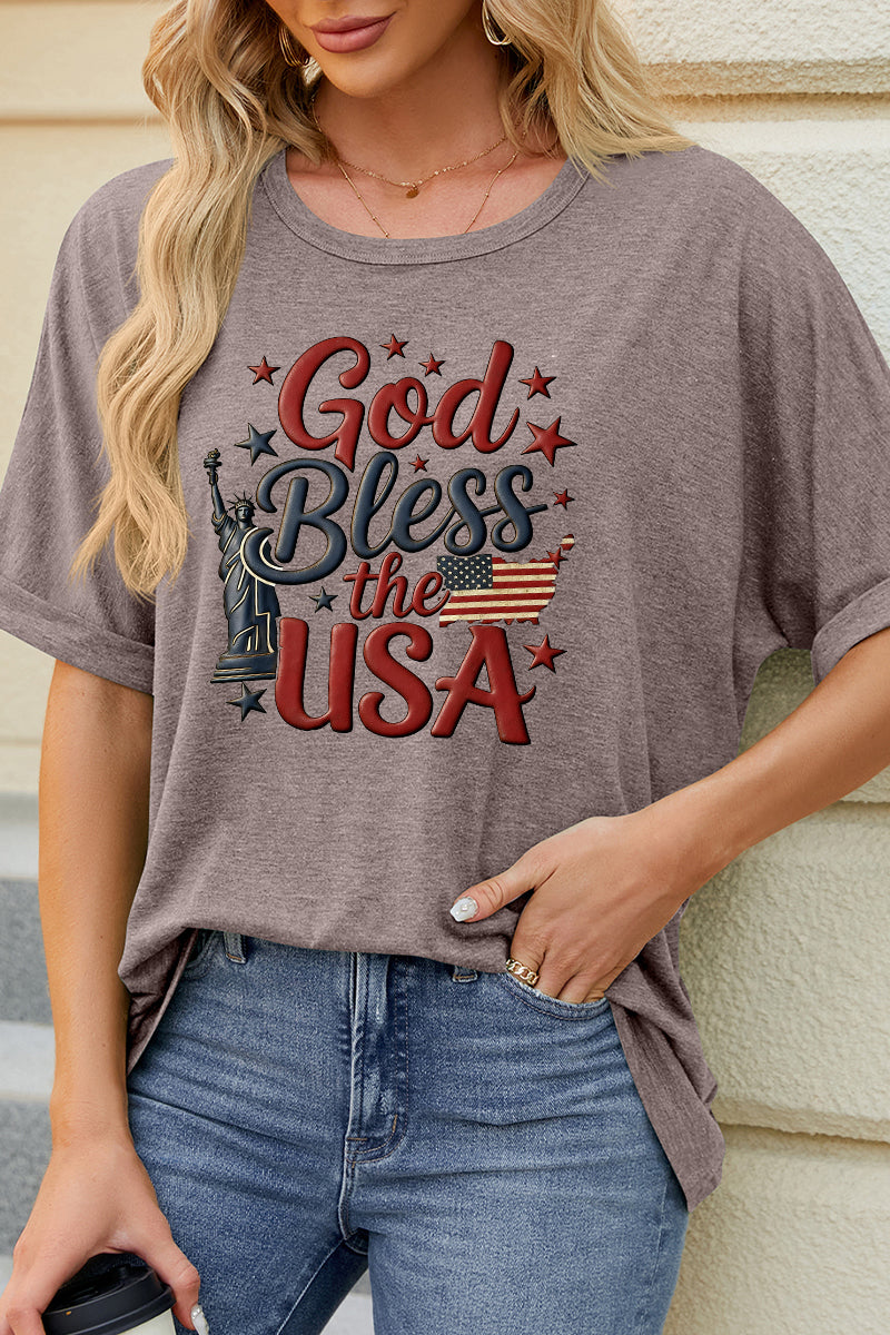 God Bless the USA Graphic Tee Patriotic Fourth of July Casual T Shirt