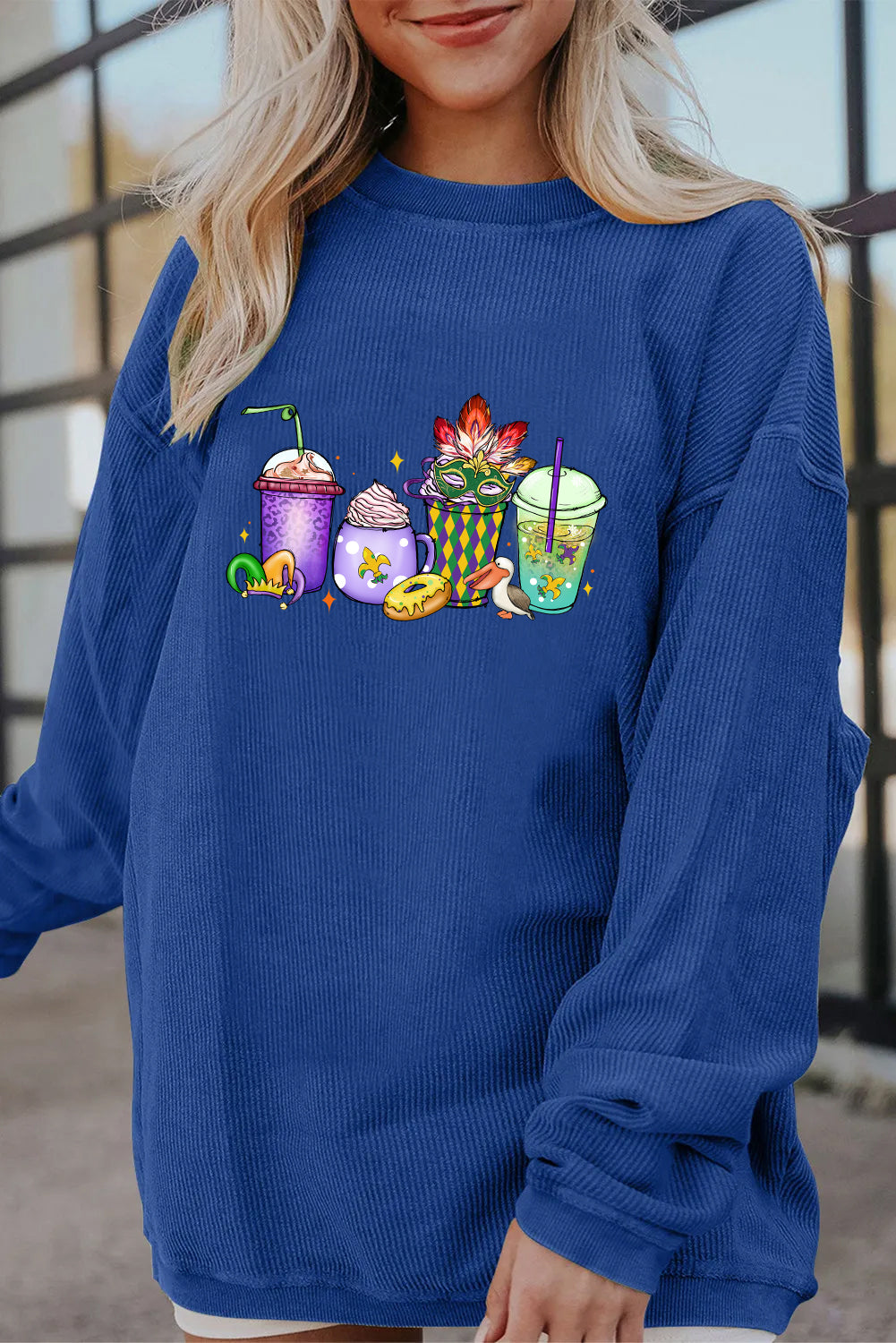Mardi Gras Cocktail Drinks Graphic Corded Sweatshirt
