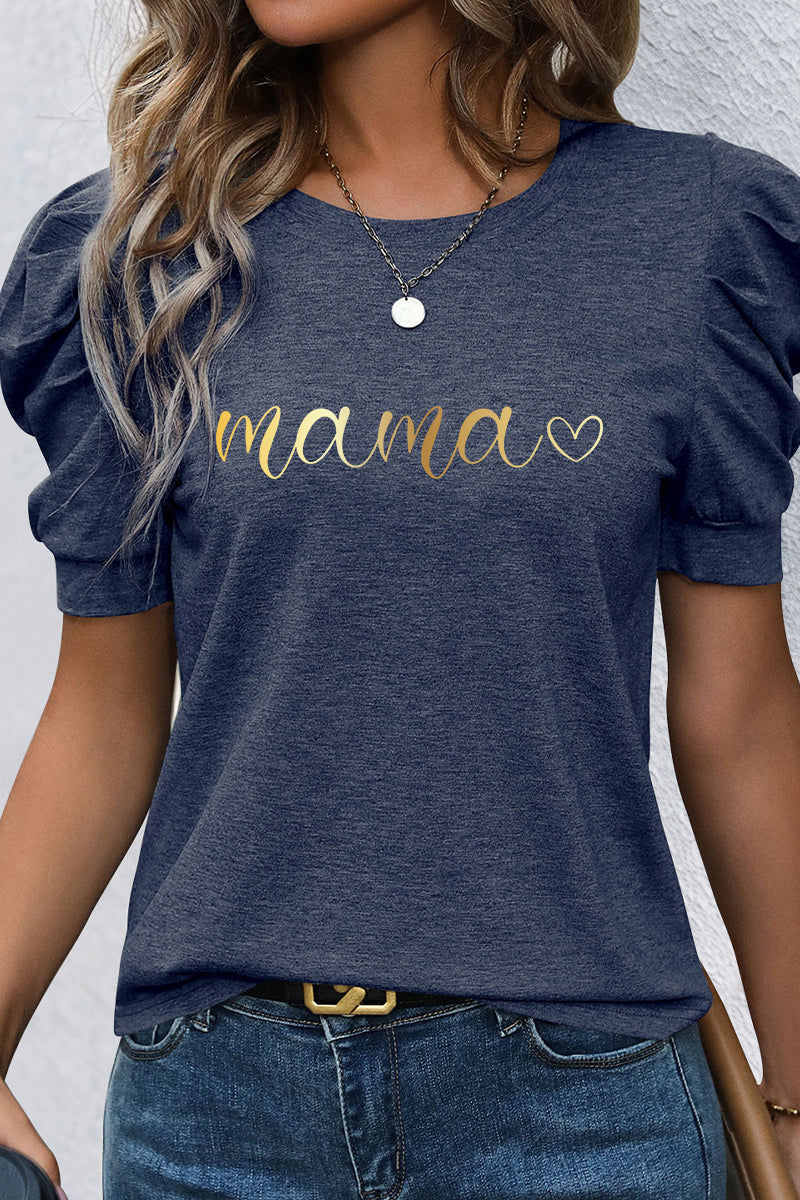 Mother’s Day Mama Script Graphic Puff Sleeve T Shirt