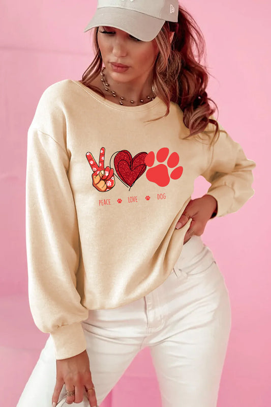 Valentine’s Day Peace Love Dog Graphic Bow Back Sweatshirt
