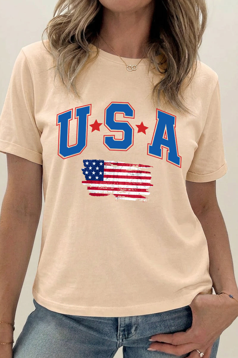 Fourth of July USA Stars Stripes Graphic Tee Women