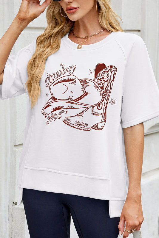 Western Bunny Graphic Loose Fit Short Sleeve Tee