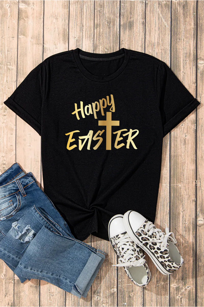 Easter Happy Easter Gold Letter Graphic Tee