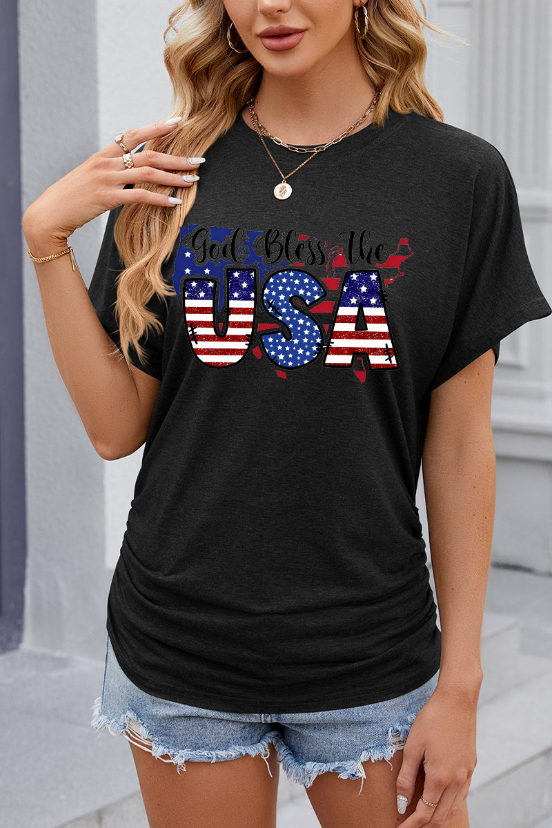 God Bless USA Letter Graphic 4th of July Patriotic Tee
