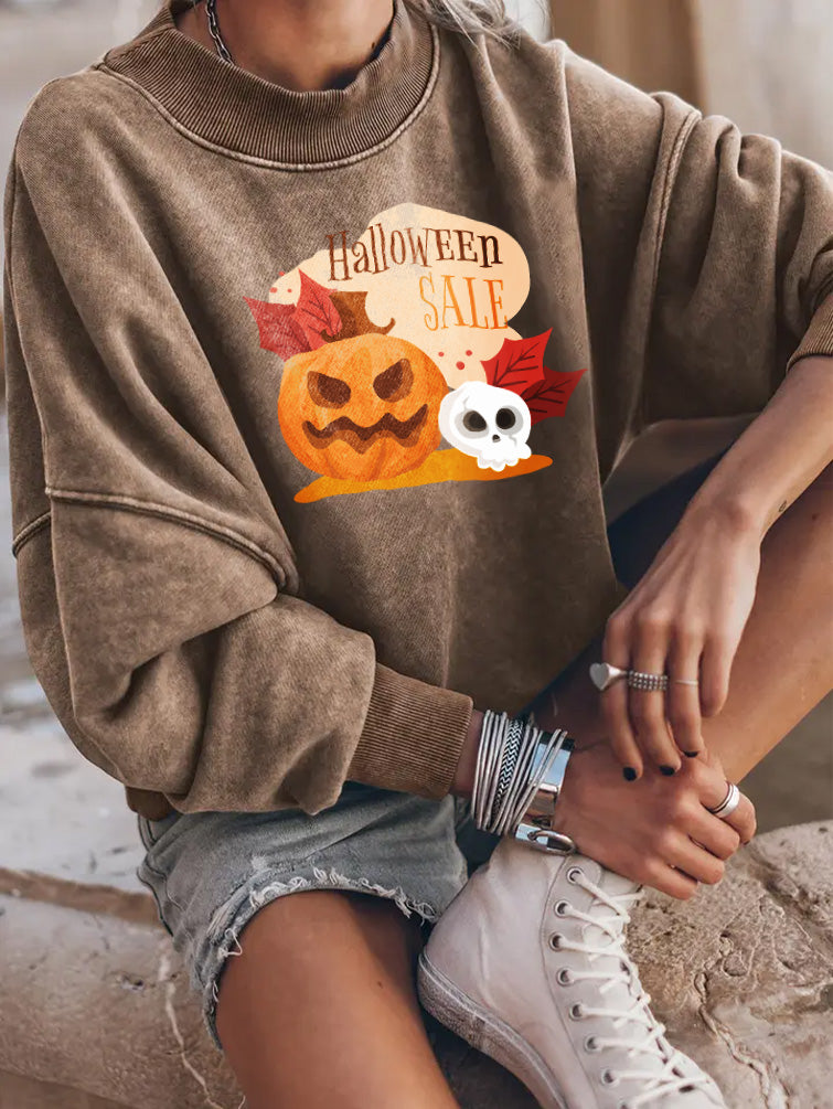 Halloween Pumpkin Skull Graphic Drop Shoulder Sweatshirt