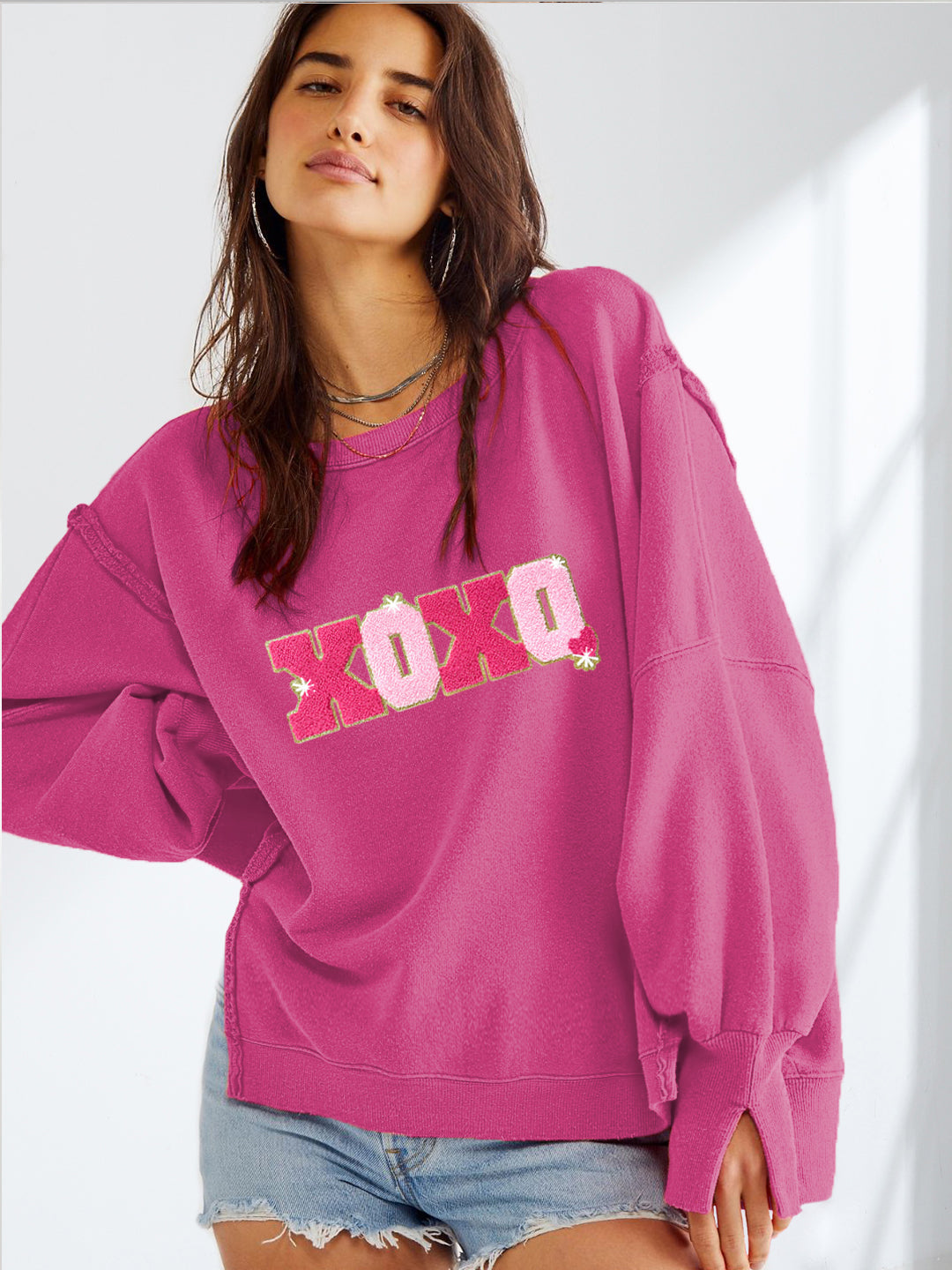 Valentines Day XOXO Chenille Letter Oversized Sweatshirt