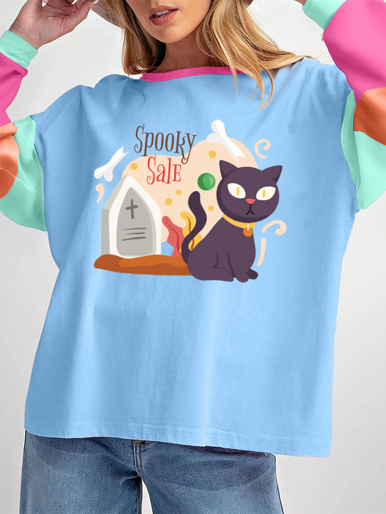 Halloween Color Block Spooky Sale Long Sleeve Tee
