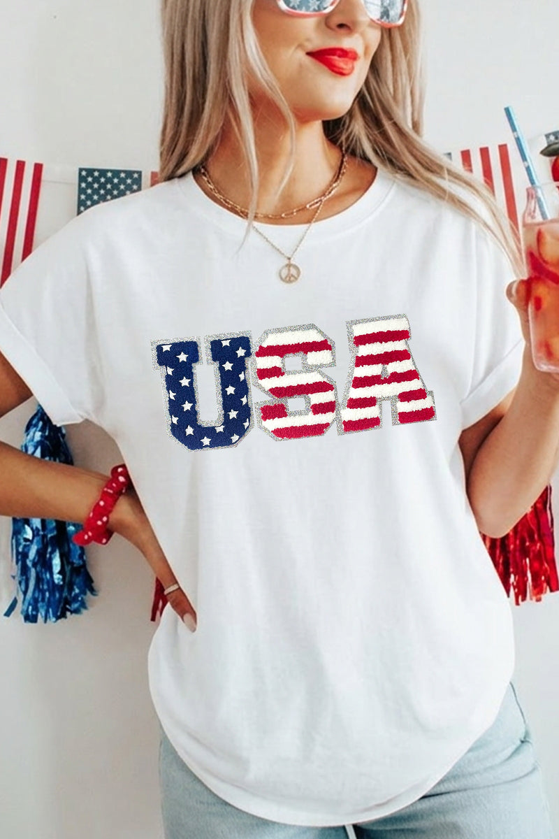 Independence Day Stars Stripes USA Letter Tee Top