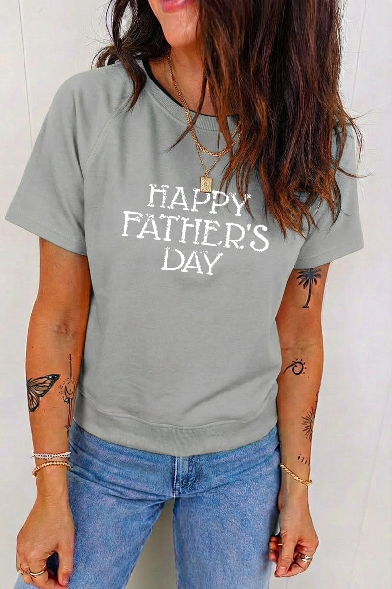 Graphic Print T Shirt Happy Fathers Day Casual Crewneck Tee