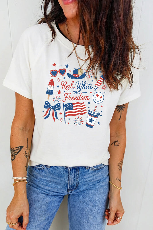 Red White Blue Freedom Graphic 4th of July Casual Tee