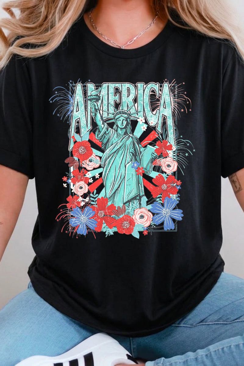 4th of July Floral Statue of Liberty Graphic Tee