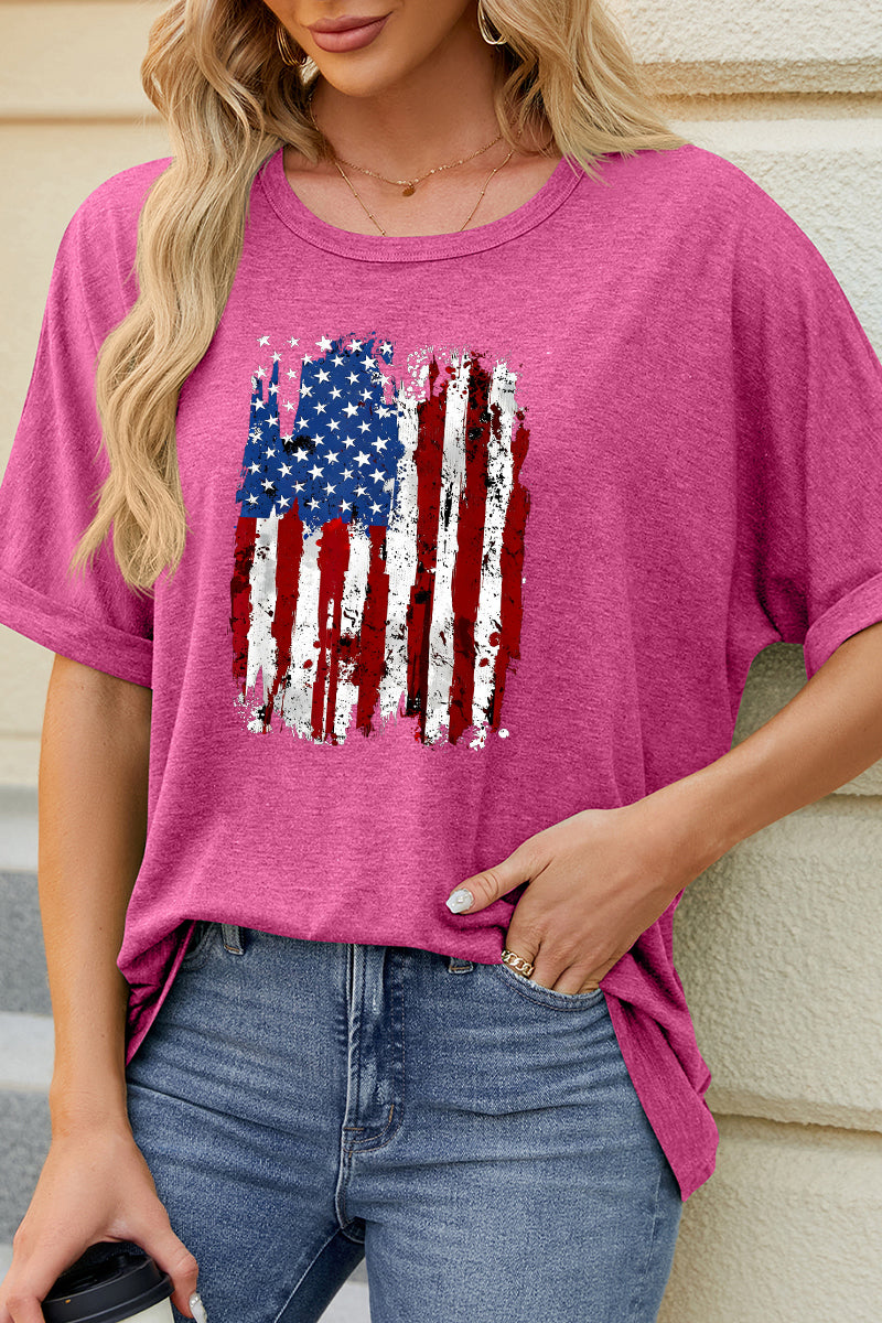 American Flag Patchwork Graphic Loose Fit Tee