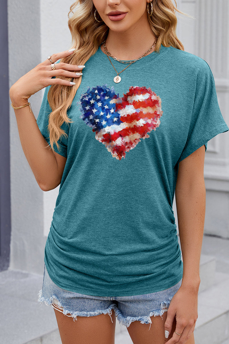 American Flag Heart Graphic Short Sleeve Patriotic Tee