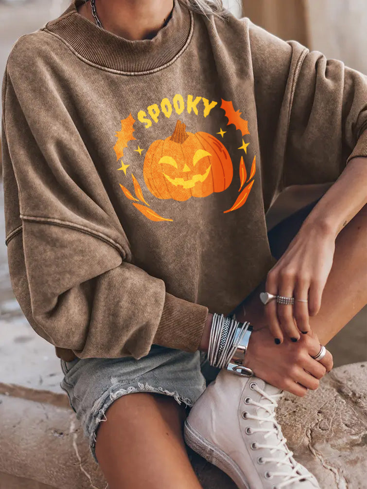 Spooky Pumpkin Drop Shoulder Long Sleeve Sweatshirt