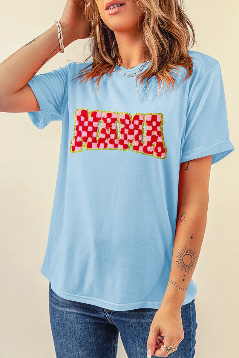 Checker Mama Graphic Tee Women Mothers Day Casual Top