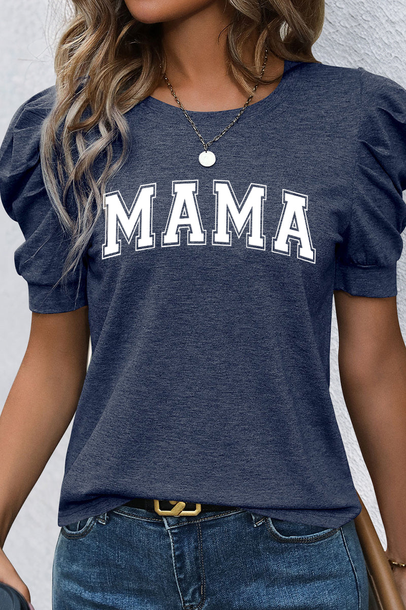 Mother’s Day MAMA Graphic Puff Sleeve Casual T Shirt