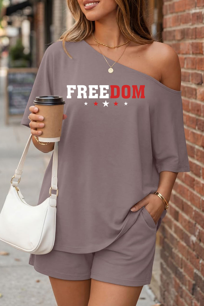 Independence Day Freedom Off Shoulder Short Sleeve Set