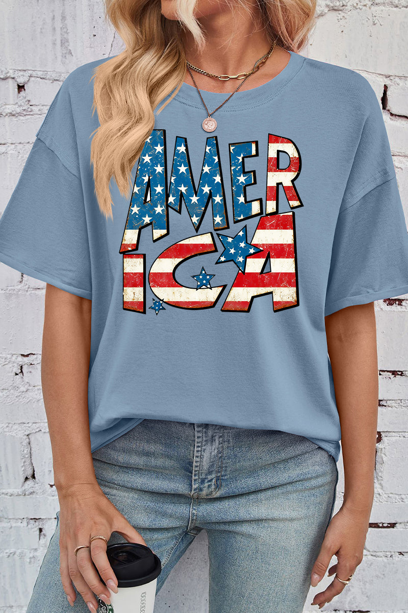 America Flag Print Rayon Tee Oversized Patriotic Top