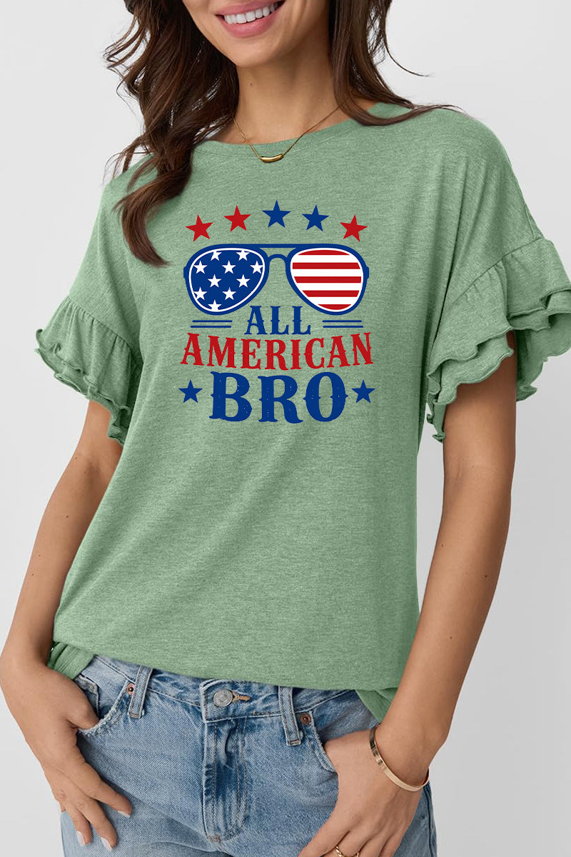 Patriotic Graphic Tee American Ruffle Sleeve Top