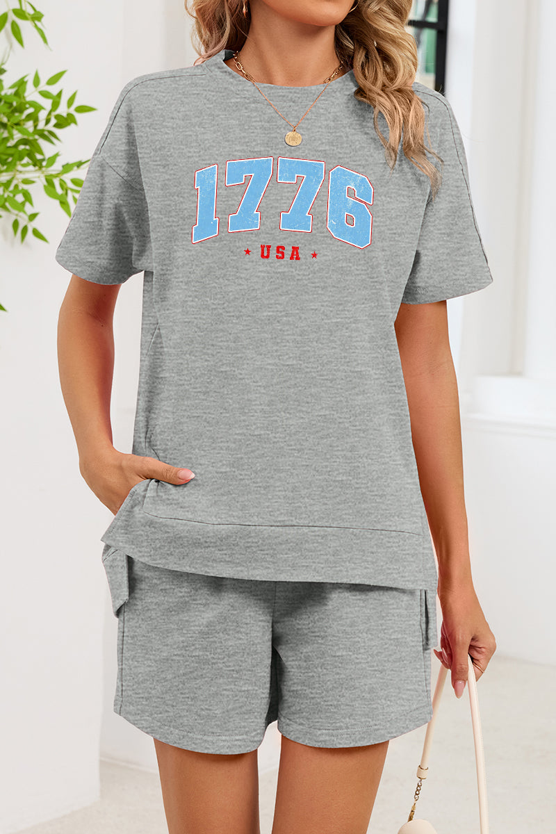 1776 Graphic Two Piece Shorts Set Patriotic Outfit